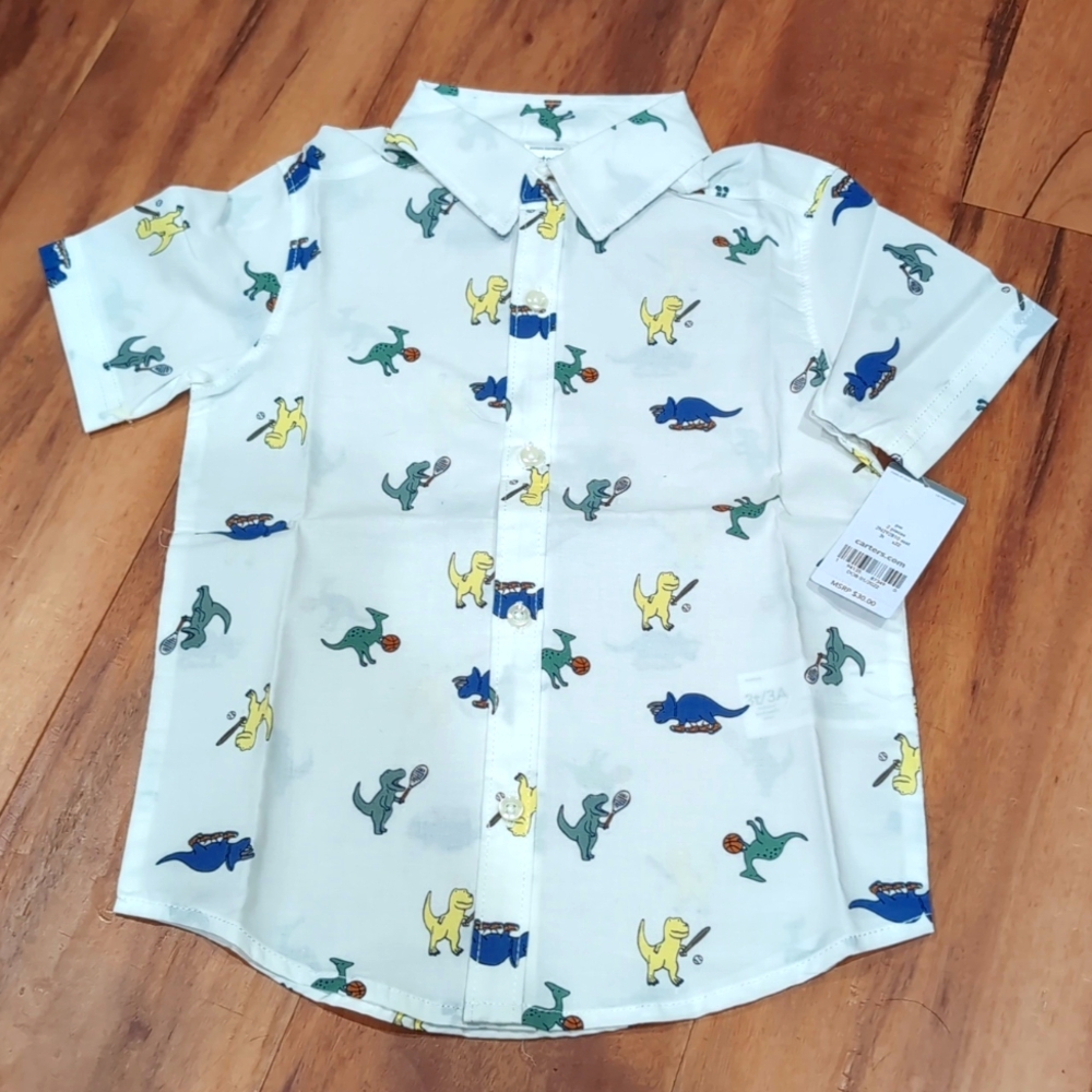 3T button down dinosaurs playing sports shirt Carter's